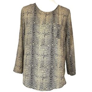 Lily White Cheetah Print Roll tab 3/4 Sleeve Blouse Top Career Tunic Size Medium